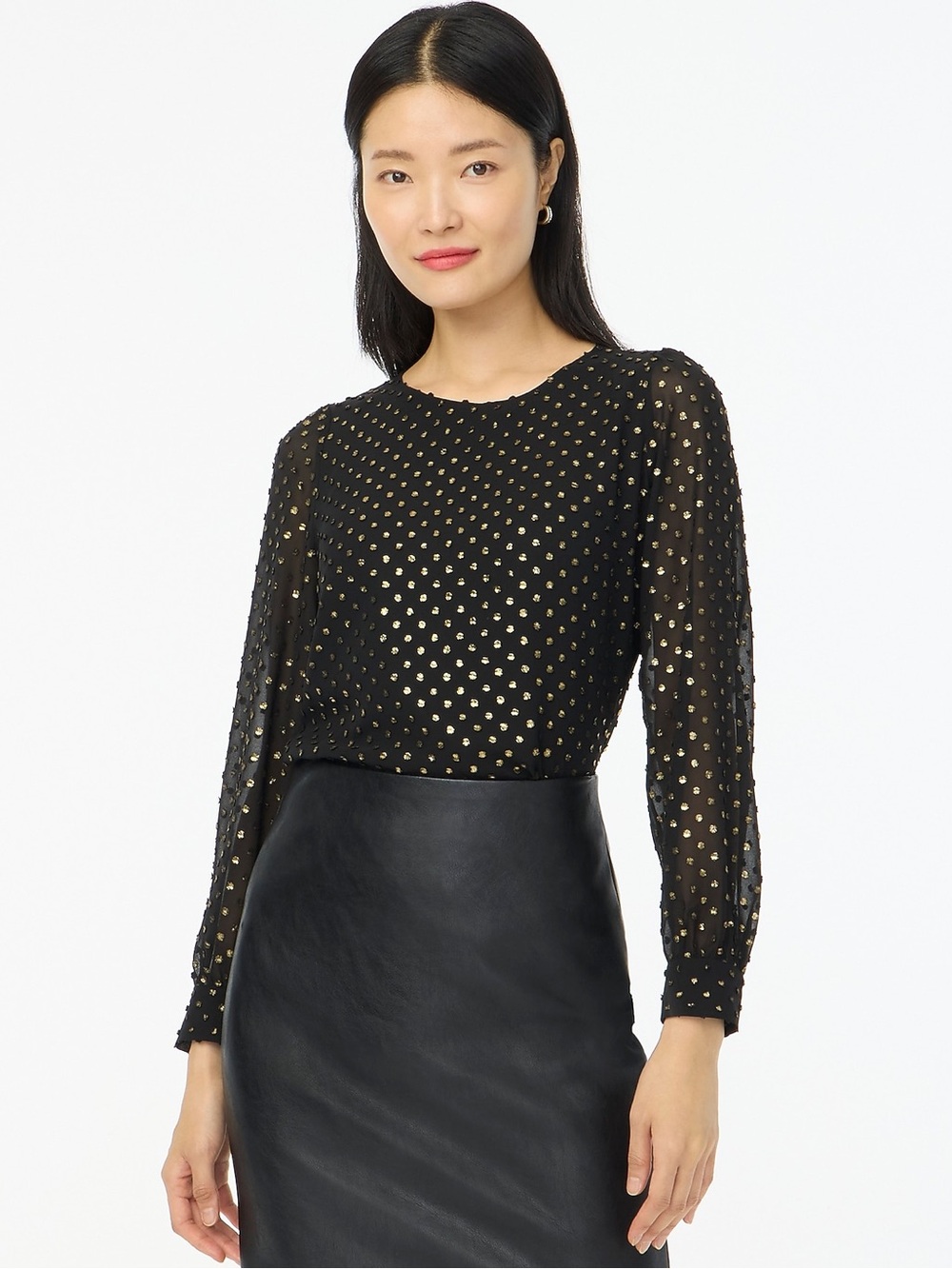 J.Crew Gold Clip Dot Sheer Sleeve Black XS Party Office Blouse Top